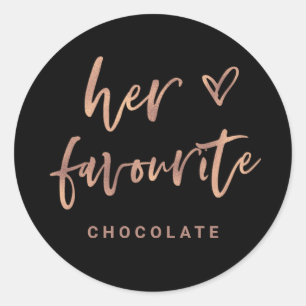 Her Favourite Casual Rose Gold Script and Heart Classic Round Sticker