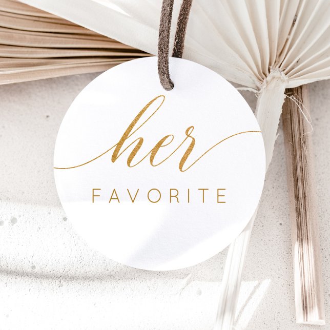 Her Favourite Faux Gold Сalligraphic Favour Gift  Classic Round Sticker (Creator Uploaded)