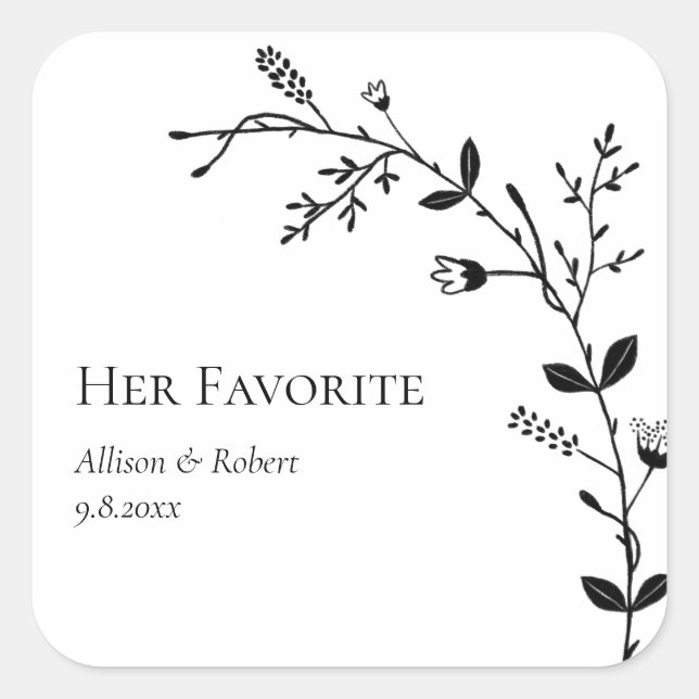 Her Favourite Meandering Vine Wedding Favour  Square Sticker (Front)