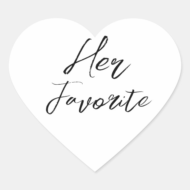 Her Favourite Modern Script Wedding Favour Heart Sticker (Front)