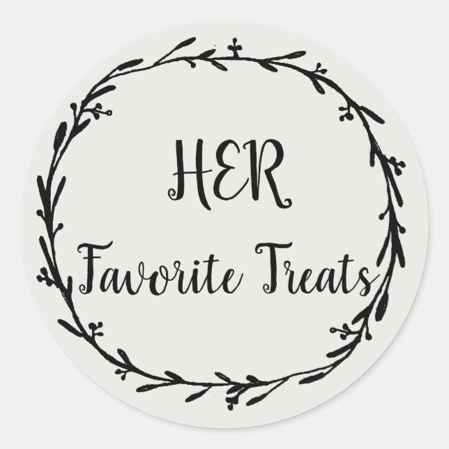 Her Favourite Treats in Wreath Bride Wedding Snack Classic Round Sticker (Front)