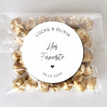 Her Favourite Trendy Wedding Candy Favour Custom Classic Round Sticker<br><div class="desc">Her Favourite Trendy Wedding Candy Favour Custom Classic Round Sticker</div>