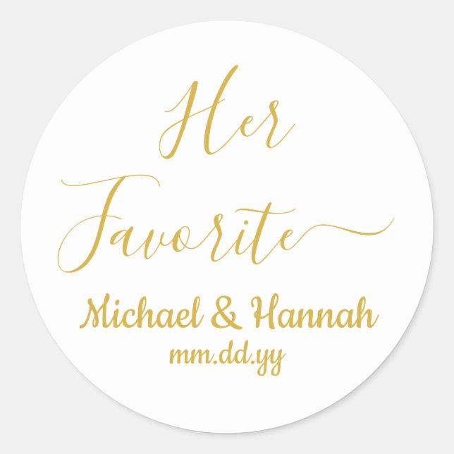 Her Favourite Wedding Favour Candy To go Treat  Classic Round Sticker (Front)