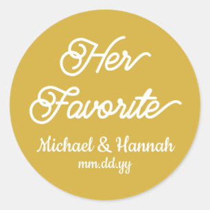 Her Favourite Wedding Favour Candy To go Treat Classic Round Sticker