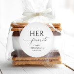 Her Favourite Wedding Favour Editable Round Sticke Classic Round Sticker<br><div class="desc">Add these customisable labels to your favour wedding favour treats! Create his and her round circle stickers. Let all your wedding guests know your favourite treats.</div>