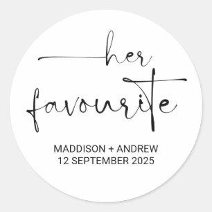 Her Favourite Wedding Reception Favours Guests Classic Round Sticker