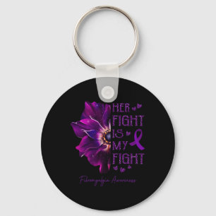 Her Fight Is My Fight Anemone Flower Fibromyalgia Key Ring