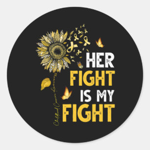 Her Fight Is My Fight Gold Ribbon Childhood Cancer Classic Round Sticker
