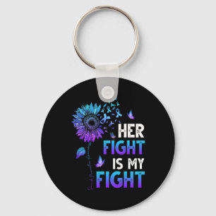 Her Fight Is My Fight Teal and Purple Ribbon Suici Key Ring