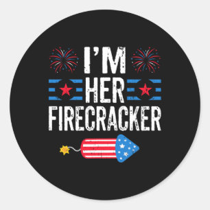 Her Firecracker 4th Of July Fireworks Matching Cou Classic Round Sticker