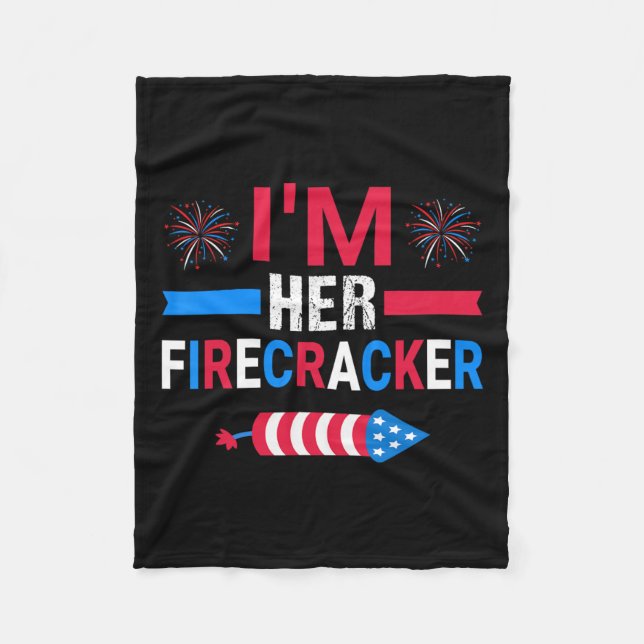 Her Firecracker July 4th Matching Couple For Here  Fleece Blanket (Front)