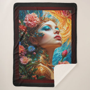 Her Floral Delights AI Concept Art by Xzendor7 Sherpa Blanket