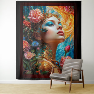 Her Floral Delights AI Concept Art by Xzendor7 Tapestry