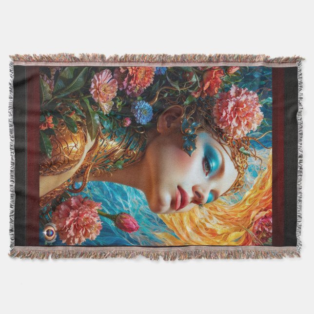 Her Floral Delights AI Concept Art by Xzendor7 Throw Blanket (Front)