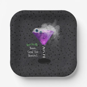 Her for the Boos and Booze Adult Halloween Party Paper Plate