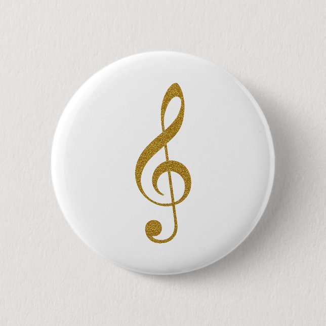 her gold treble clef musical note 6 cm round badge (Front)