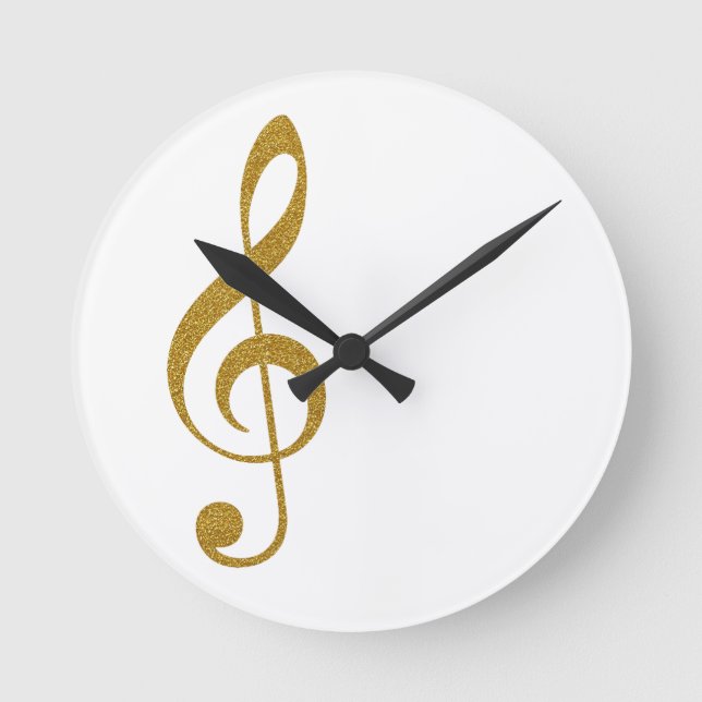 her golden treble clef musical note round clock (Front)