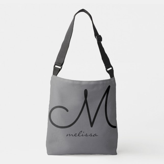 her grey tote bag with name & initial (Front)