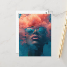 Her Head In the Pink Clouds Surreal Art