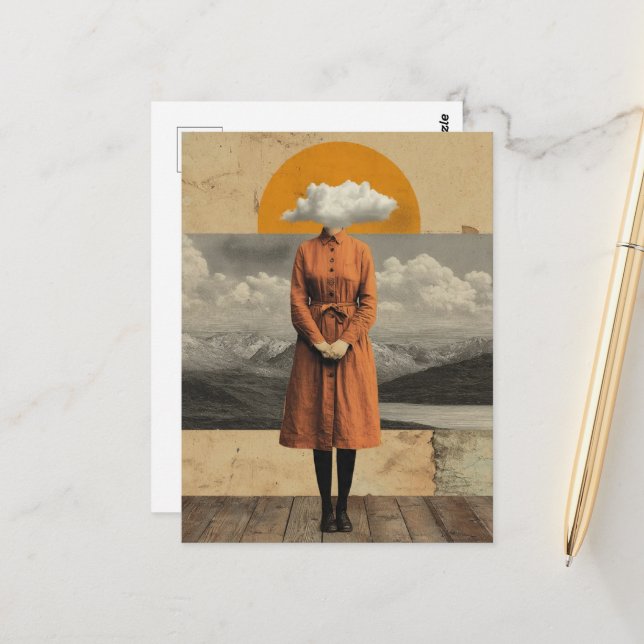 Her Head Was In the Clouds Surreal Art Postcard (Front/Back In Situ)