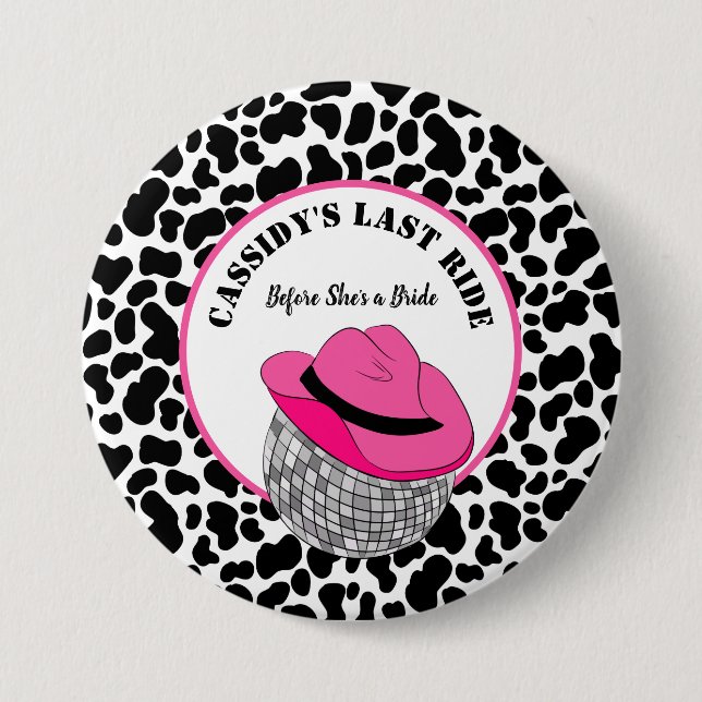 Her Last Ride Disco Cowgirl Bachelorette Party 7.5 Cm Round Badge (Front)
