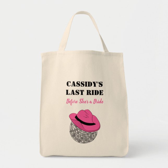 Her Last Ride Disco Cowgirl Bachelorette Party Tote Bag (Front)