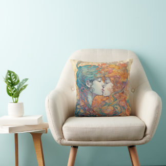 Her Love, Her Way  | Lesbian Kiss Art Deco Style Cushion