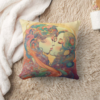 Her Love, Her Way  | Lesbian Kiss Art Deco Style Cushion