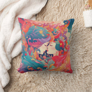Her Love, Her Way Lesbian Kiss Art Deco Style Cushion