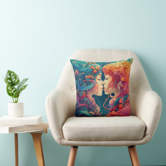 Her Love, Her Way  | Lesbian Kiss Art Deco Style Cushion