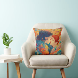 Her Love, Her Way    Lesbian Kiss Art Deco Style Cushion