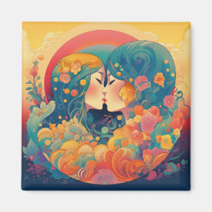 Her Love, Her Way Lesbian Kiss Art Deco Style Magnet