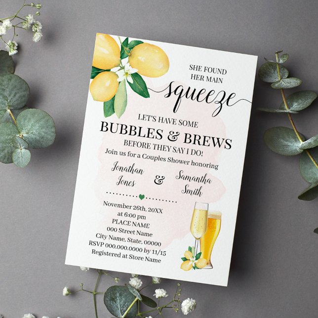 Her Main Squeeze Bubbles & Brew Pink Bridal Shower Invitation (Creator Uploaded)