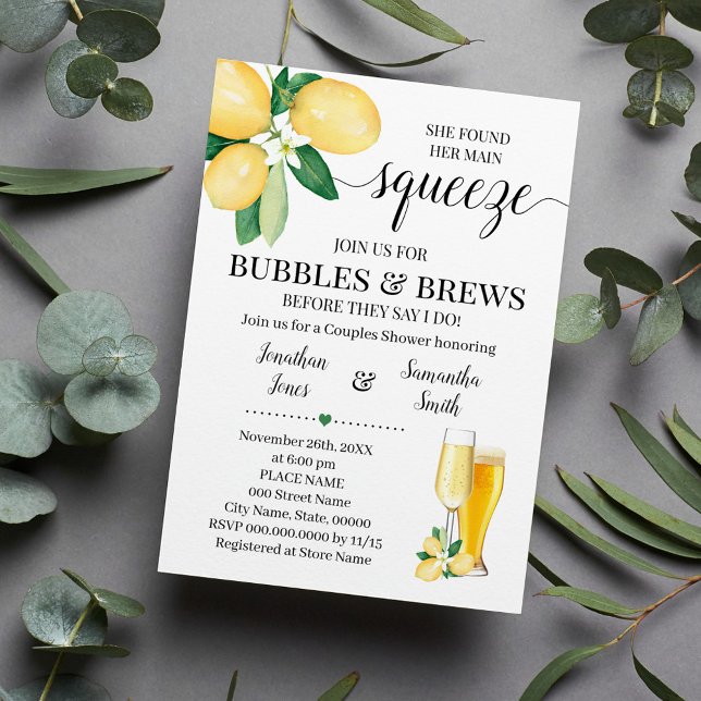 Her main squeeze bubbles & brews bridal shower invitation (Creator Uploaded)
