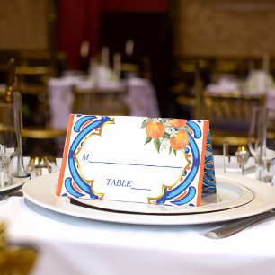 Her Main Squeeze orange blue bridal shower  Place Card