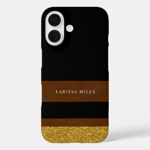 Her Modern Classy Brown Gold Black iPhone 16 Case
