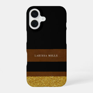 Her Modern Classy Brown Gold Black iPhone 16 Case