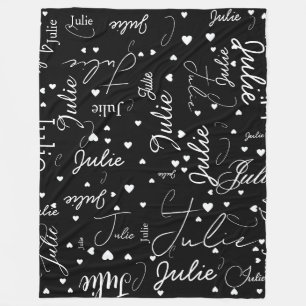 Her Name and Hearts all over black/white Fleece Blanket
