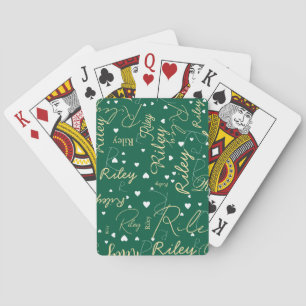 Her Name and Initial with Hearts green Playing Cards