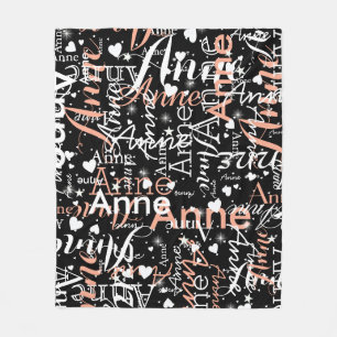 Her Name Cute Hearts All Over Black Fleece Blanket