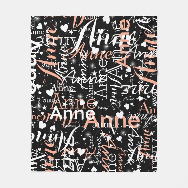 Her Name Cute Hearts All Over Black Fleece Blanket (Front)