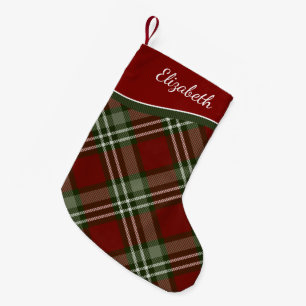 her name on red and green plaid small christmas stocking