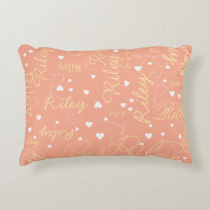 Her Name with Initial & Hearts Peach Decorative Cushion