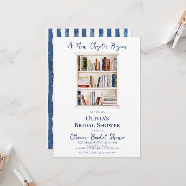 Her New Chapter Begins Book themed Bridal Shower Invitation (Front/Back In Situ)