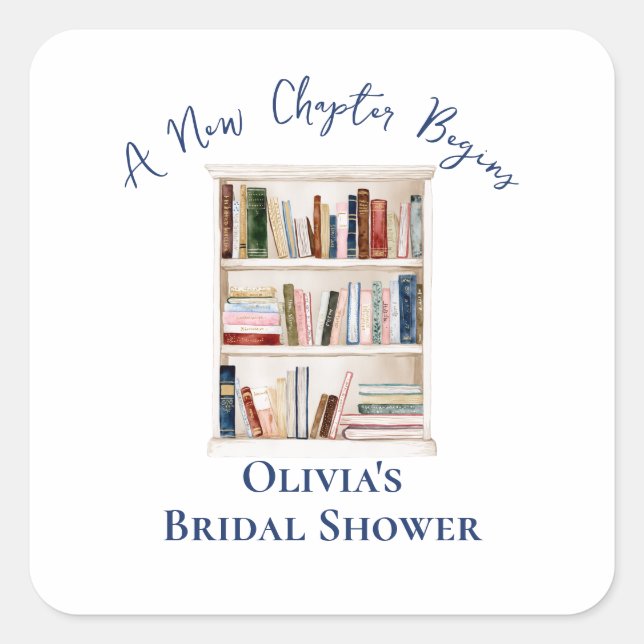 Her New Chapter Begins Book themed Bridal Shower Square Sticker (Front)