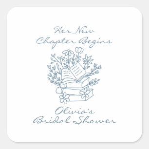 Her New Chapter Begins Book themed Bridal Shower Square Sticker