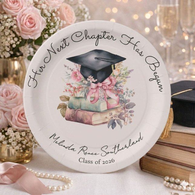 Her Next Chapter Books Graduation Party Paper Plate (Creator Uploaded)