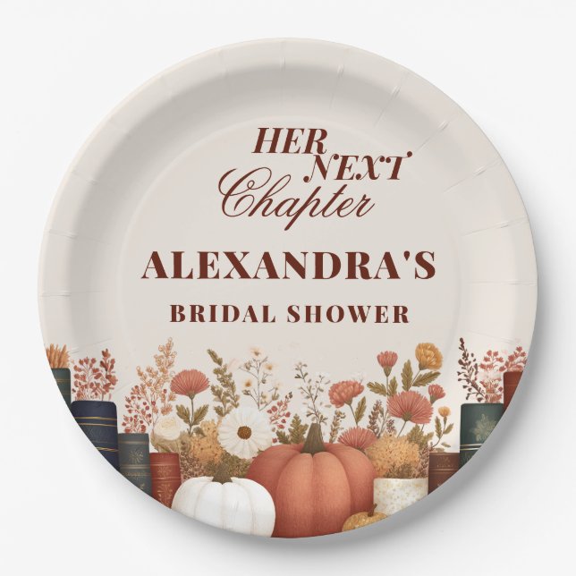 Her Next Chapter Fall Book Theme Bridal Shower Paper Plate (Front)
