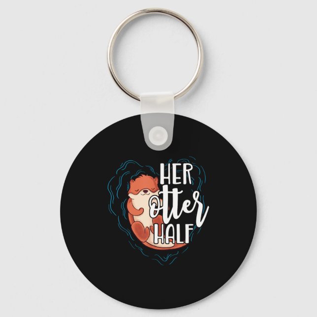 Her Otter Half Pun Romantic Couple Valentine's Day Key Ring (Front)