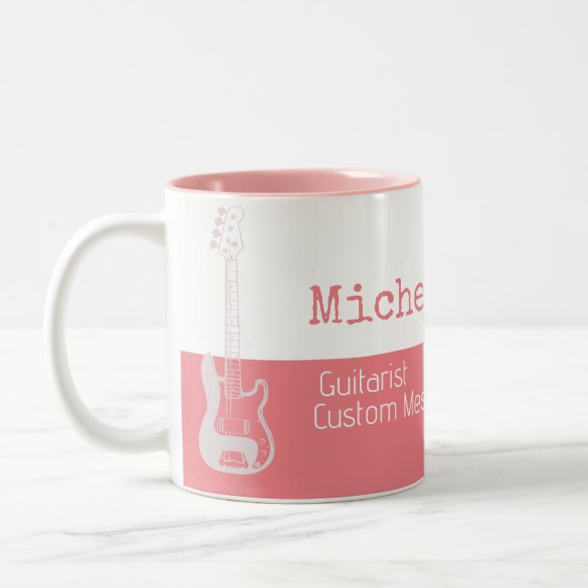 her professional (guitarist) half-pink half-white Two-Tone coffee mug (Left)